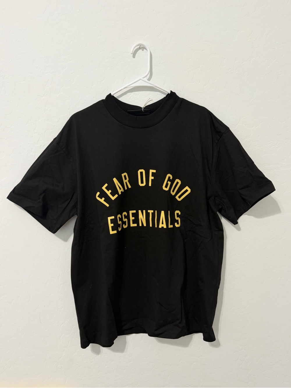 LARGE Essentials Fear Of God Black Tee with Gold Arch Logo